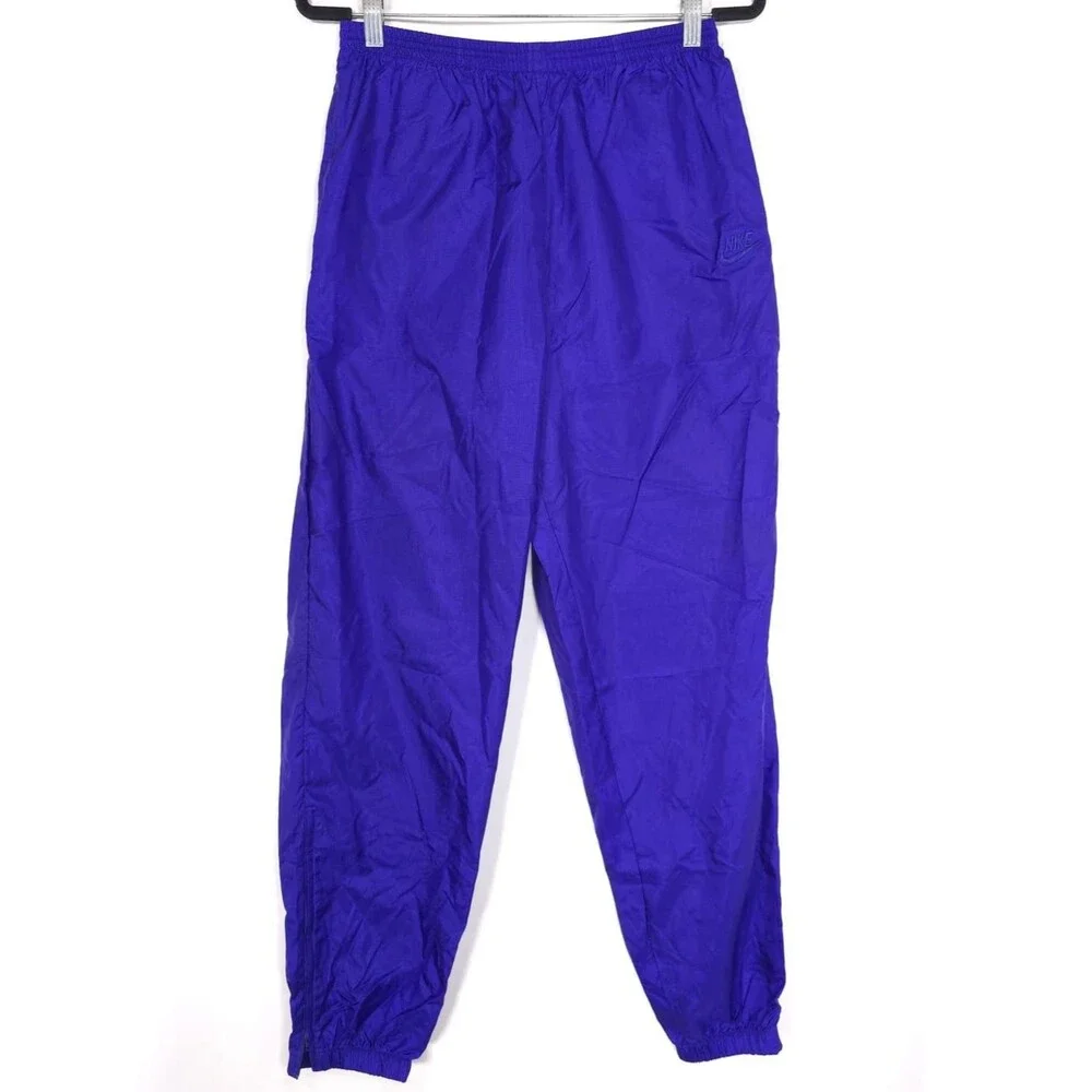 NIKE VINTAGE Track Pants LARGE S20509 BUS Ankle Zip Elastic Hem‎ Blue Nylon 90’s